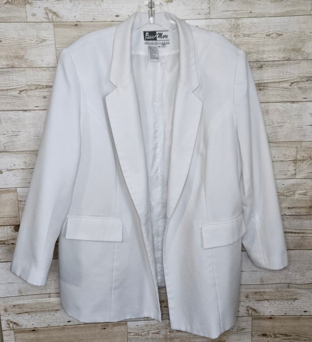 Ben Marc White Blazer Jacket Long Size 18 Vintage Retro Party Formal Wedding